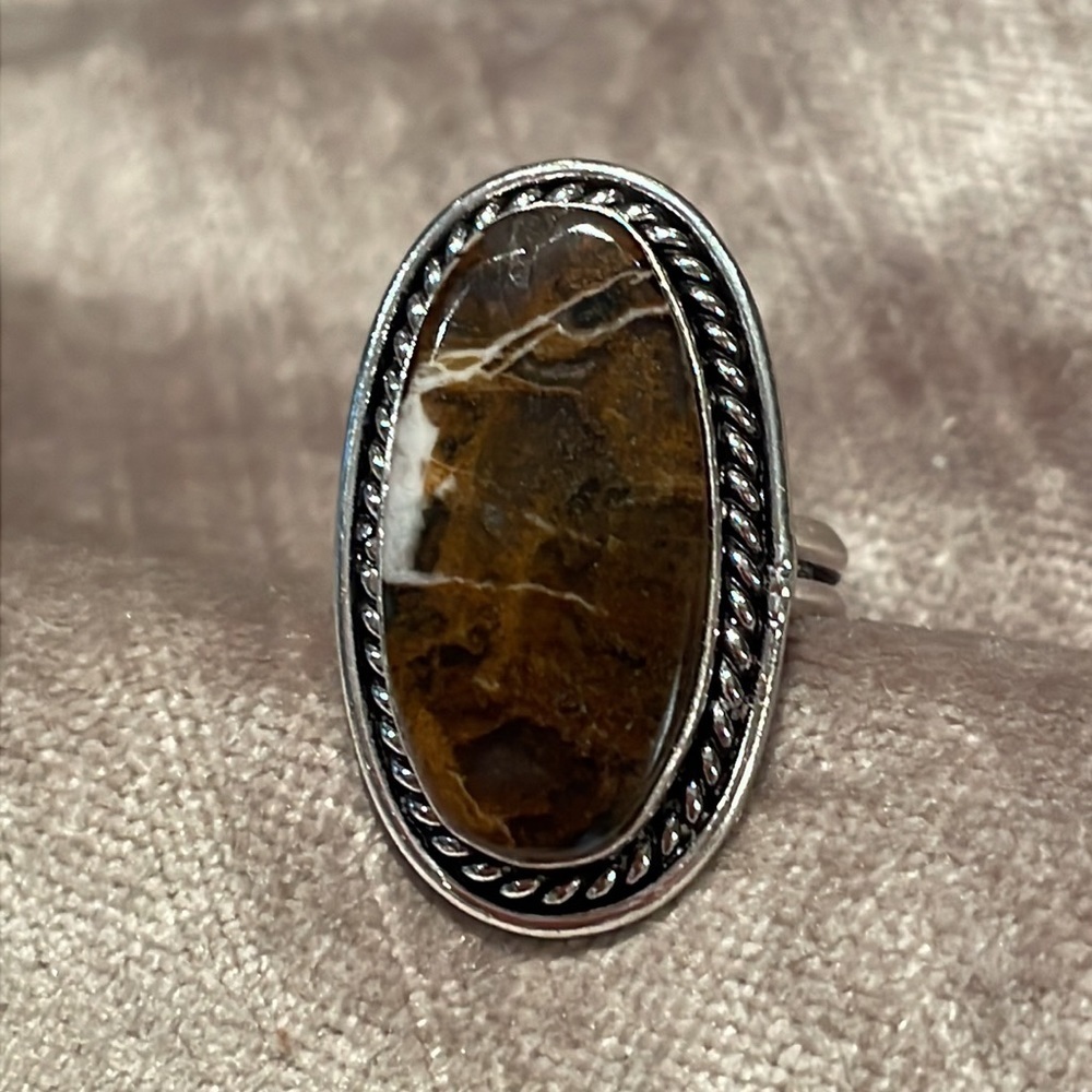 Brown Picture Jasper Silver Ring size 7.25